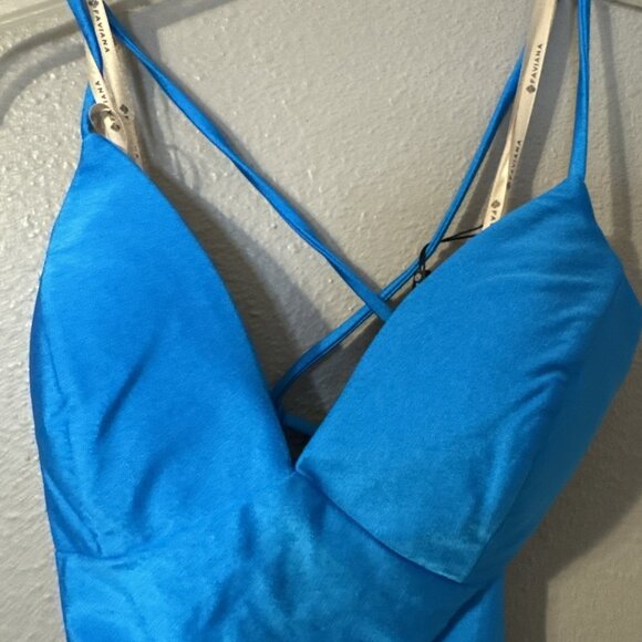 Faviana 8 Long Formal Prom Corset Gown Low Back Train 10826 Sea Blue NEW $328 - Picture 8 of 10